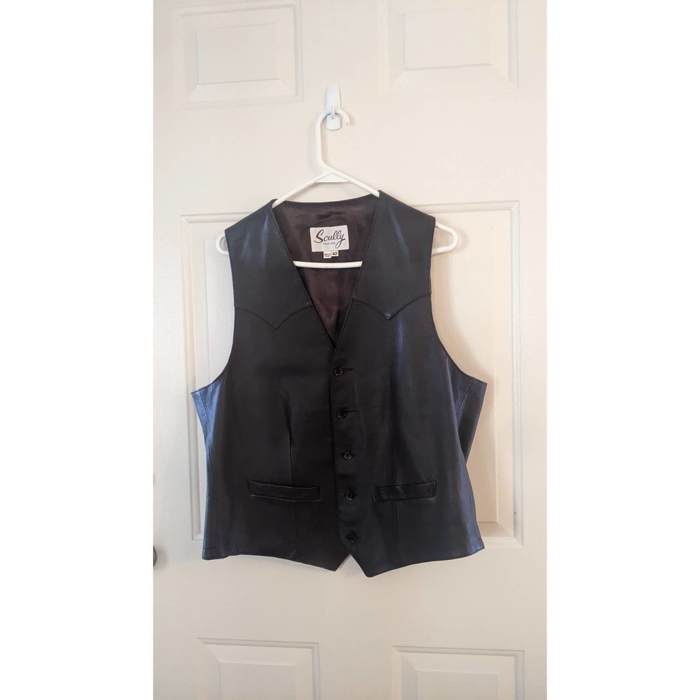 Scully Dark Brown Leather Vest, 42 Button down with Pockets